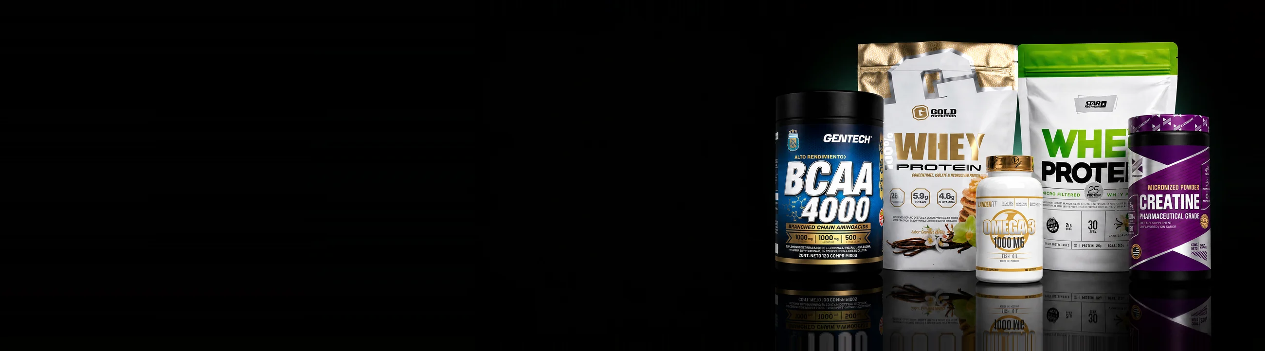 Proteínas, creatina, BCAA y omega 3 de las marcas que vende Black Fitness Shop